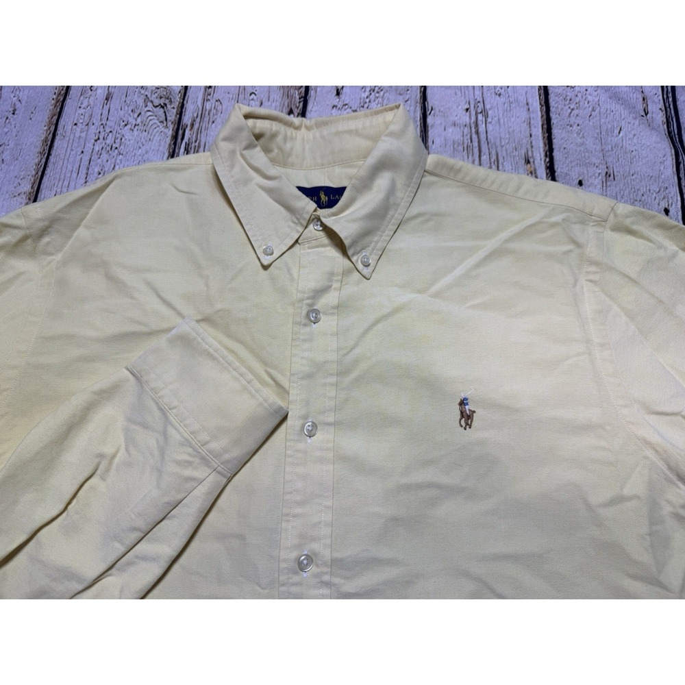 Ralph‎ Lauren Button Down Shirt Mens Large Solid Yellow Cotton L/S Flesh Pony